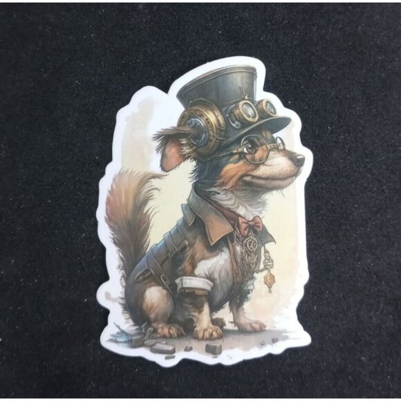 Other - Steampunk Distinguished Dog With Top Hat Jacket & Glasses Sticker 2.5" x 1.75"